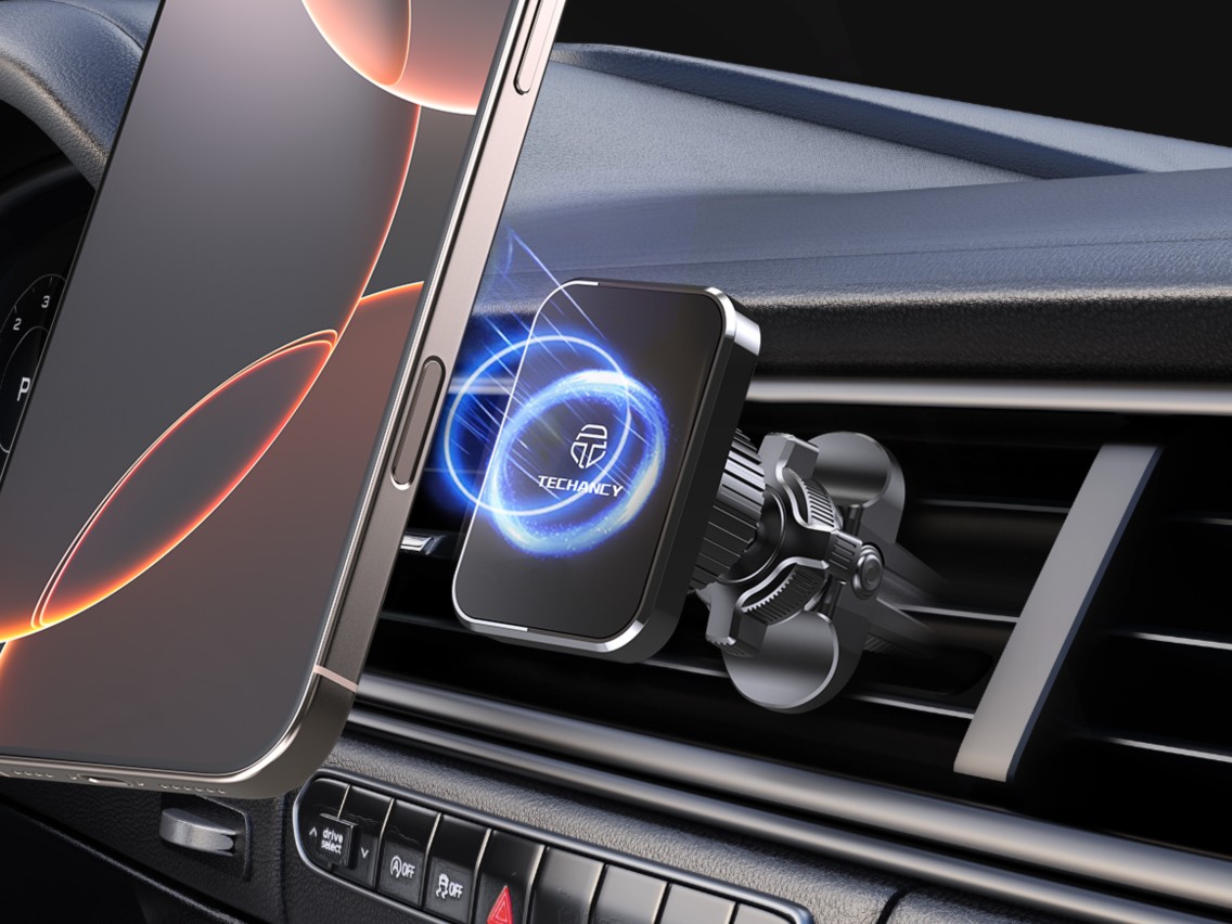 Techancy TI2339 Magnetic Car Mount, 360 Degree Grill Mount, 4 Strong, Stable, Non-Slip Magnets, Blac