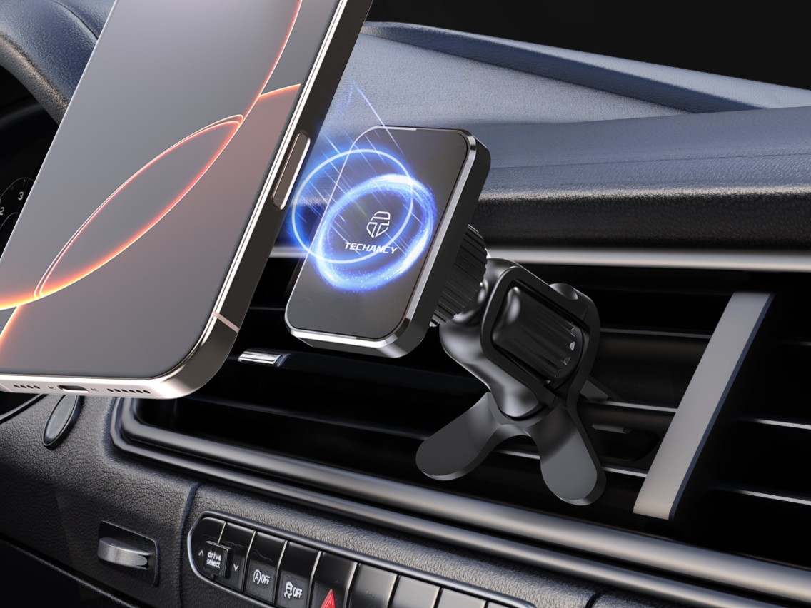 Techancy TI2339 Magnetic Car Mount, 360 Degree Strong and Stable Grid Mount for Mobile Phones, Black