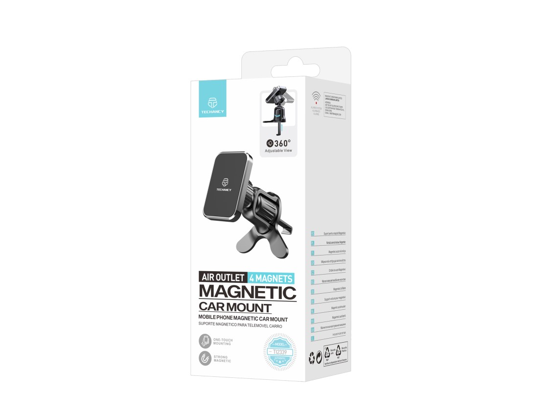 Techancy TI2339 Magnetic Car Mount, 360 Degree Strong and Stable Grid Mount for Mobile Phones, Black