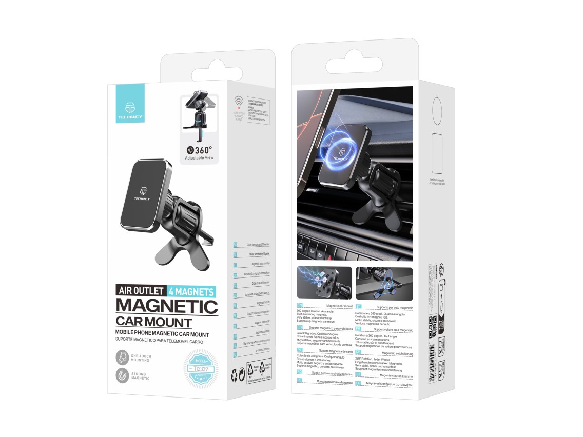 Techancy TI2339 Magnetic Car Mount, 360 Degree Strong and Stable Grid Mount for Mobile Phones, Black