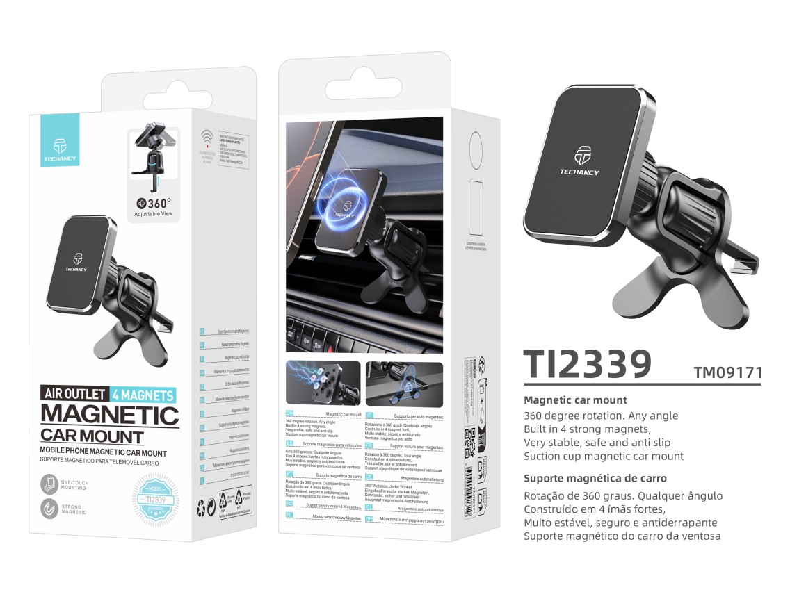 Techancy TI2339 Magnetic Car Mount, 360 Degree Strong and Stable Grid Mount for Mobile Phones, Black