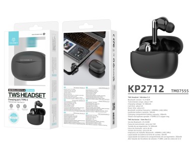 Auriculares inalámbricos Techancy KP2712 TWS 5.4 con Bluetooth, puerto tipo C, 15 m de alcance,