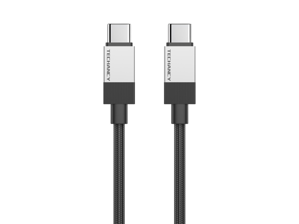 Techancy Cabo de Dados PD TB1800, 60W, 1m Preto, USB-C para USB-C, Conector de Liga de AlumInio, Des