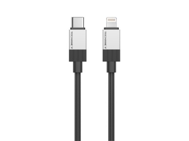 Techancy PD Data Cable TB1800, 27W, 1m Black, USB-C to Lightning, Aluminum Alloy Connector, Compatib