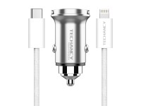 Techancy Mini Carregador TC6426, 33W, USB-A+USB-C, com Cabo USB-C para Lightning de 1m, Liga de Alum