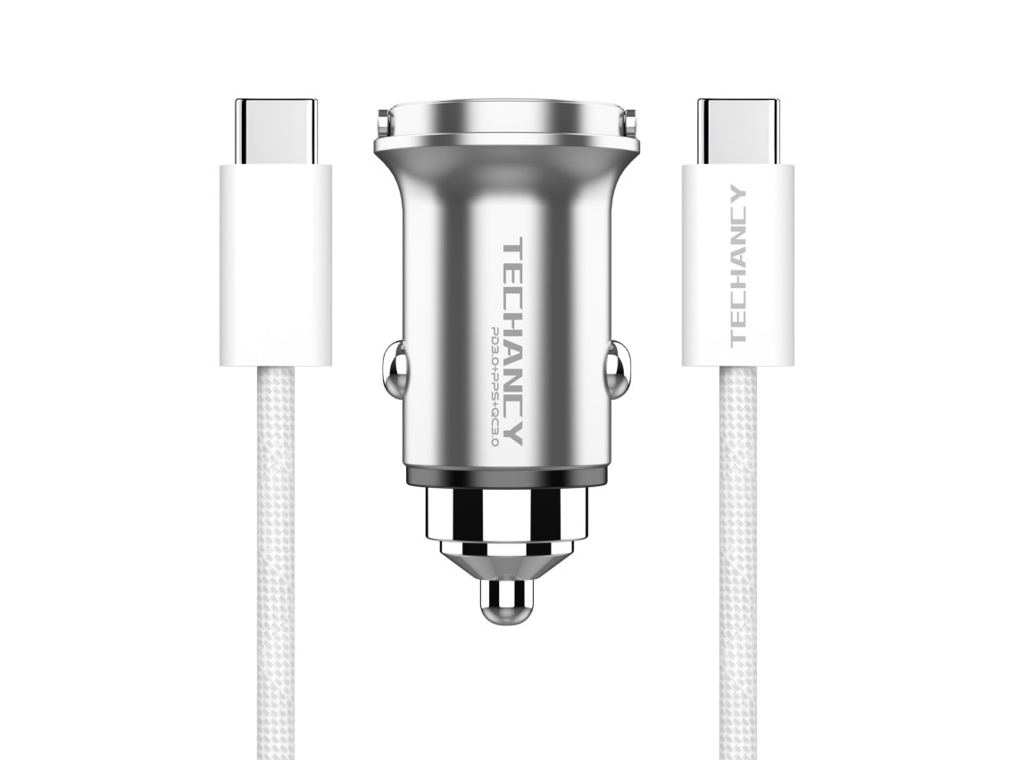 Techancy Mini Carregador TC6426, 33W, USB-A+USB-C, com Cabo USB-C para USB-C de 1m, Liga de AlumInio