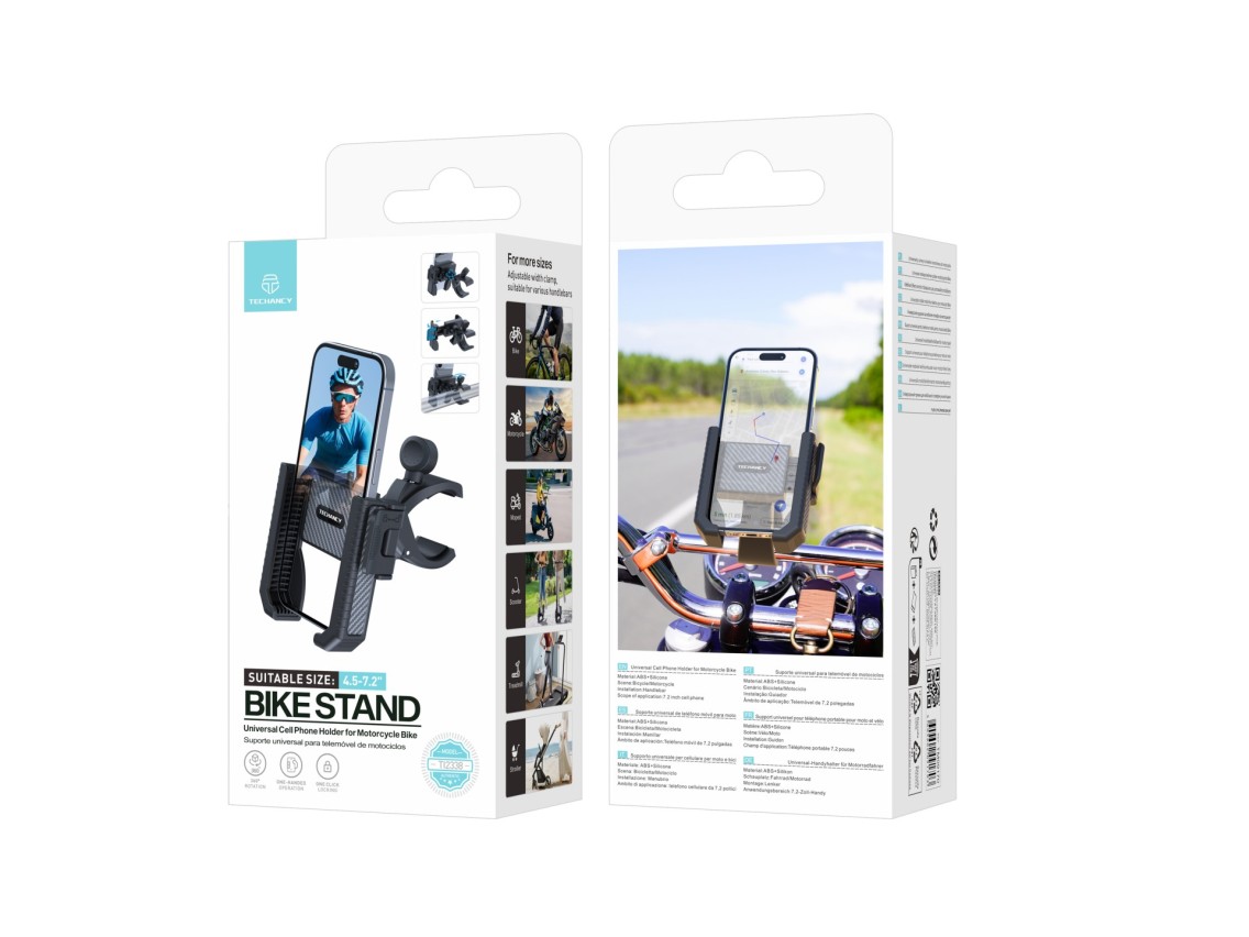 Techancy TI2338 Universal Mobile Phone Holder, Compatible with Bicycle/Motorcycle, 4.5-7.2 Inches, A