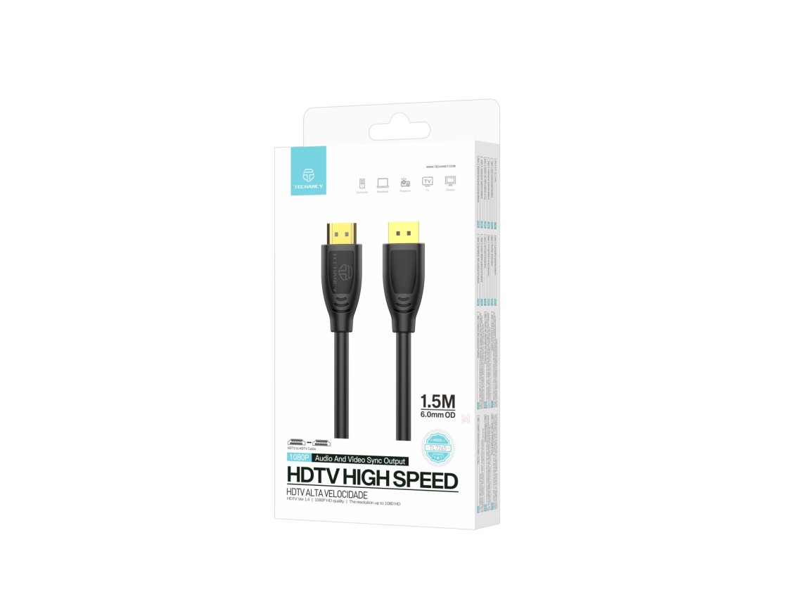 Techancy High Speed HDTV Cable TL7265, 1.5m, 1080p HD Screen for Televisions, Computers, Projectors 