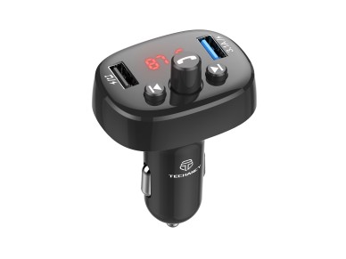 Transmisor FM para coche Techancy TE0864, color negro, 3,1 A, 2 puertos USB, reproductor MP3, compat