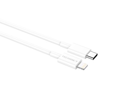 Techancy USB-C to Lightning Data Cable TB1670, 20W Fast Charging, 1 Meter, White, Compatible with iP