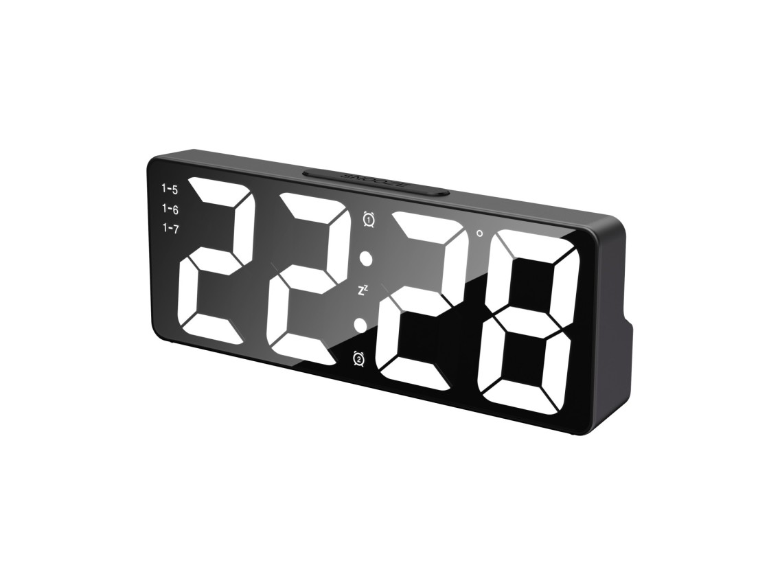 Techancy MC1500 Black LED Multifunction Alarm Clock, With Clock, Date, Alarm, Temperature Display an