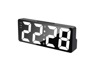 Techancy MC1500 Black LED Multifunction Alarm Clock, With Clock, Date, Alarm, Temperature Display an