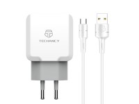 Cargador de pared Techancy de 2,4 A con dos puertos USB, blanco TA2757, con cable USB tipo C de 1 m