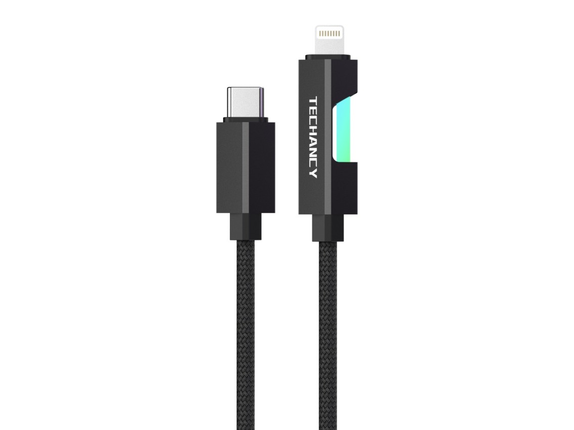 Techancy USB-C to Lightning Cable TB1797, 1 Meter/30 Watts, RGB Lights, Aluminum Braided, Compatible