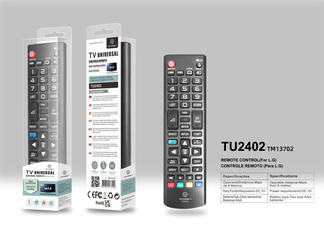 Techancy TU2402 TV Remote Control, 8m Wireless Range, Compatible with LG TVs, Auto-Adaptive Connecti