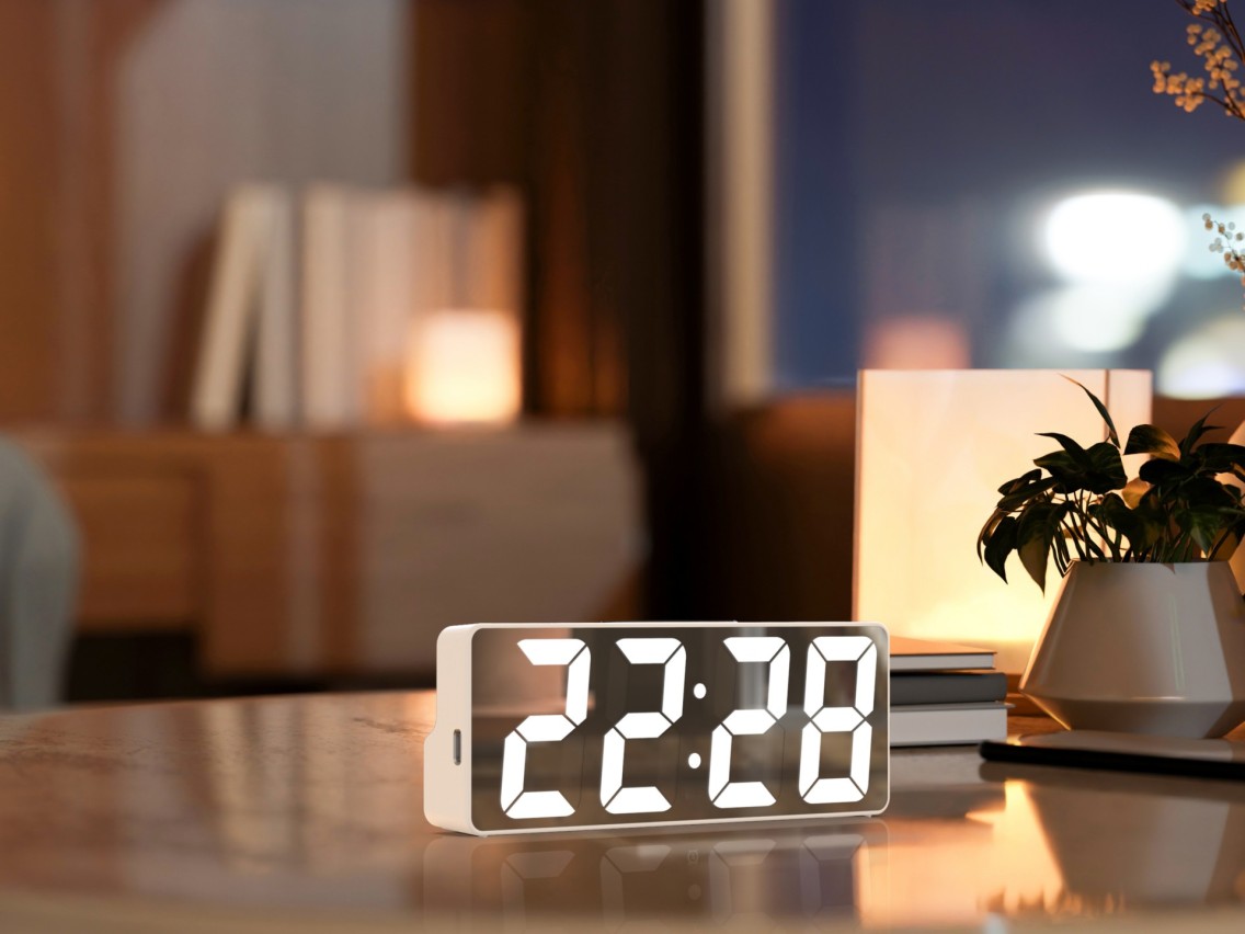 Techancy MC1500 White Multifunction LED Alarm Clock with Clock, Date, Alarm, Temperature Display and