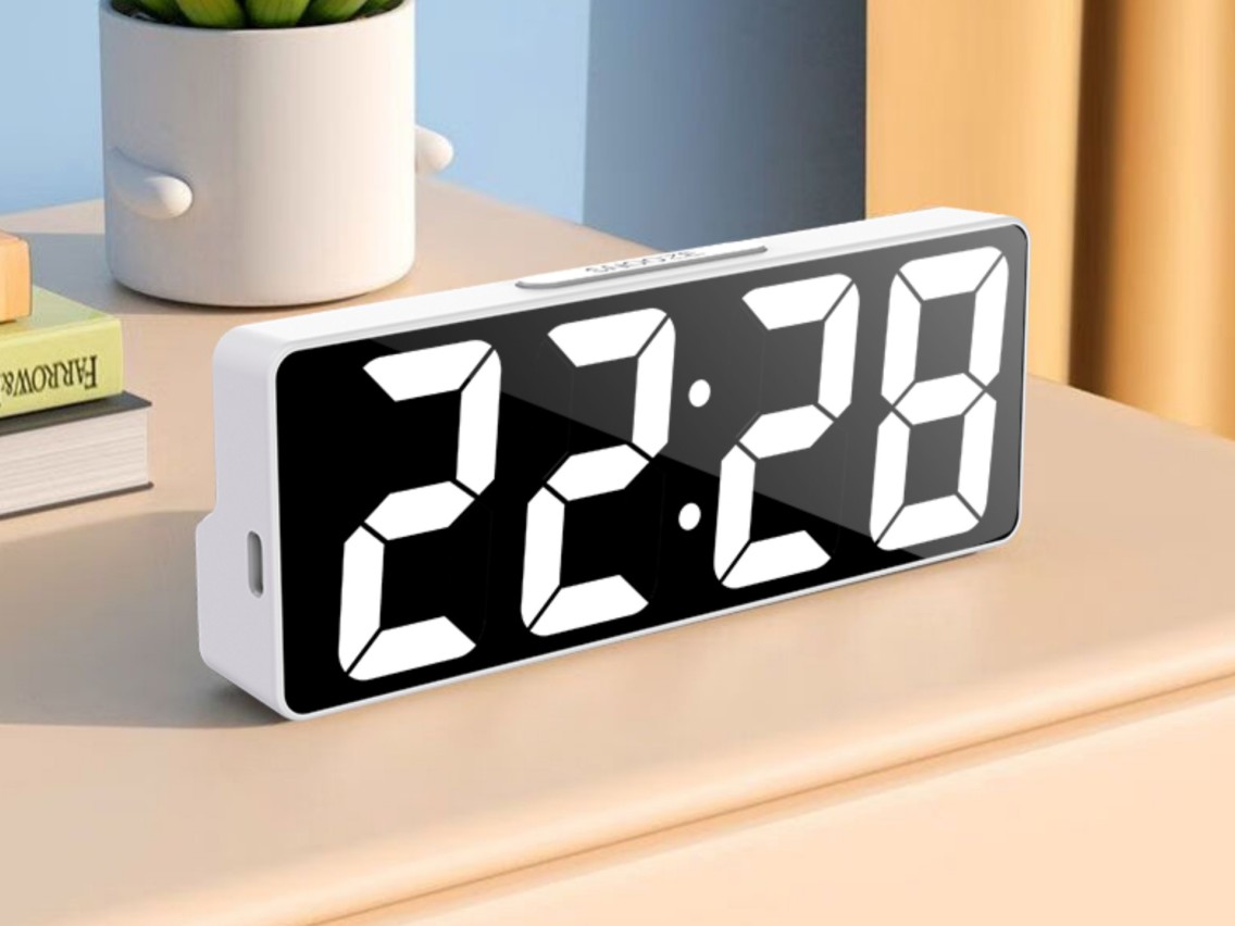 Techancy MC1500 White Multifunction LED Alarm Clock with Clock, Date, Alarm, Temperature Display and