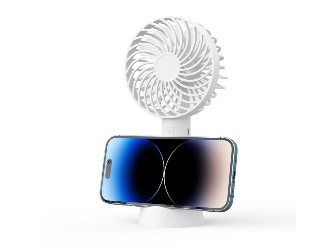 Techancy KL7307 White USB Fan with Fan Holder, Rechargeable Lithium Battery, 3 Speed Modes