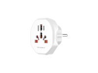 Adaptador de viaje Techancy MB2500 blanco, 2500 W (máx.), enchufe de la UE a global para viajes