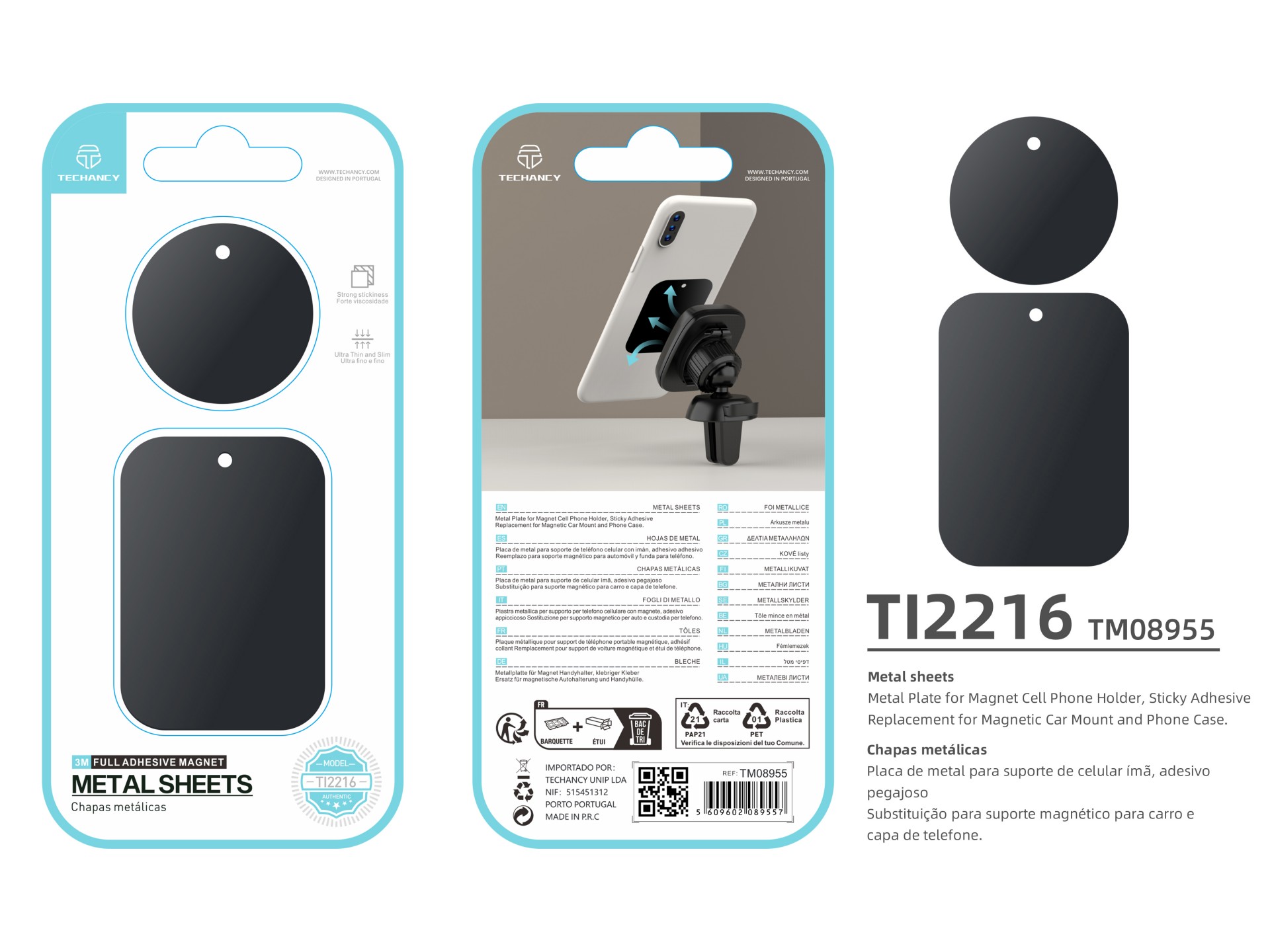 Techancy Metallic Adhesive for Cell Phones Ti2216 Black for Magnetic Cell Phone Holders and Grip Cov
