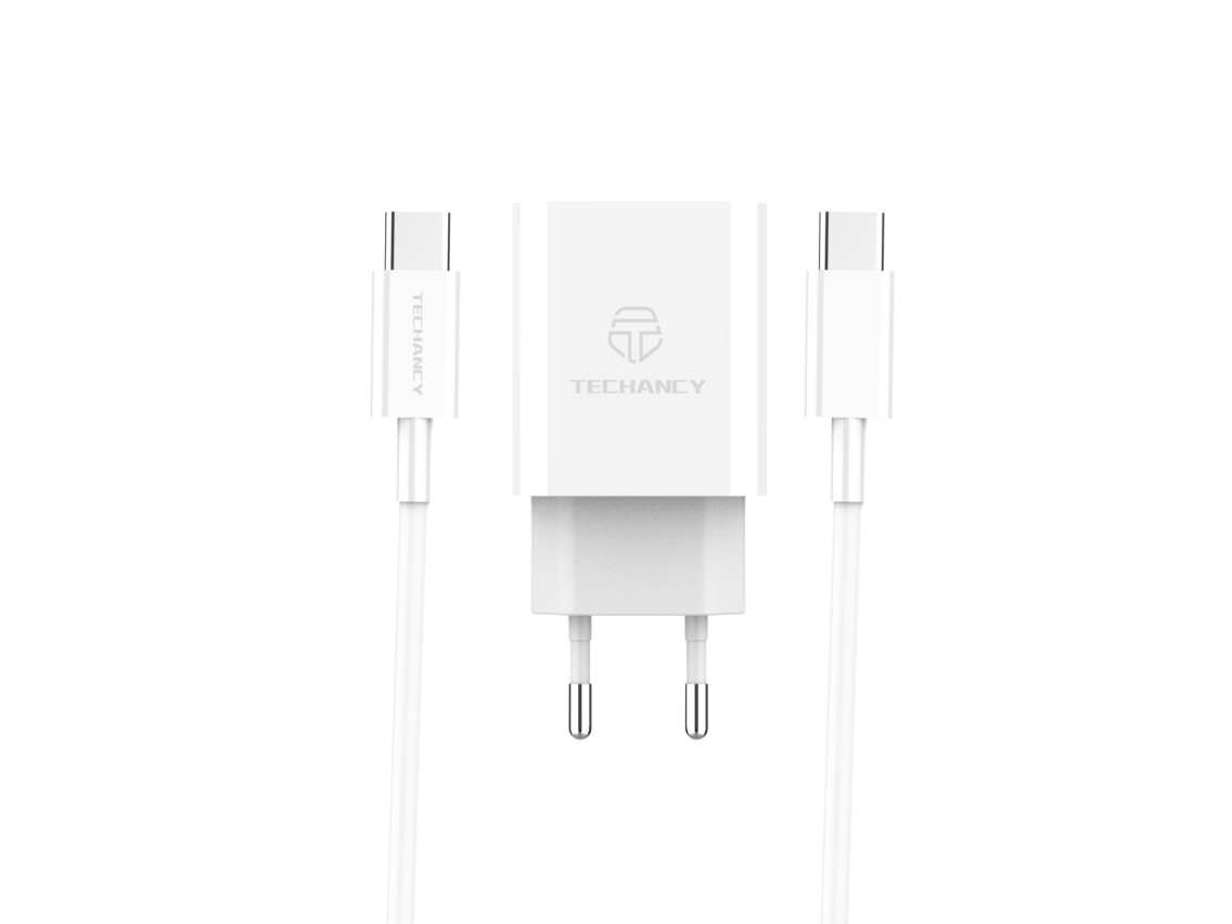 Techancy Carregador De Parede Pd Branco TA2807, Carregamento Rápido 3.4A Pd20w, Conjunto De Cabos Ti