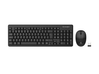 Techancy 2.4g Wireless Keyboard and Mouse Kit Black TK1271, Keys in Portuguese + English, Silent Key