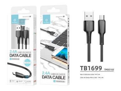 Techancy USB-Micro Data Cable Black 1m TB1699, Fast Charging 2.4A, Supports Data Transfer, PVC Mater