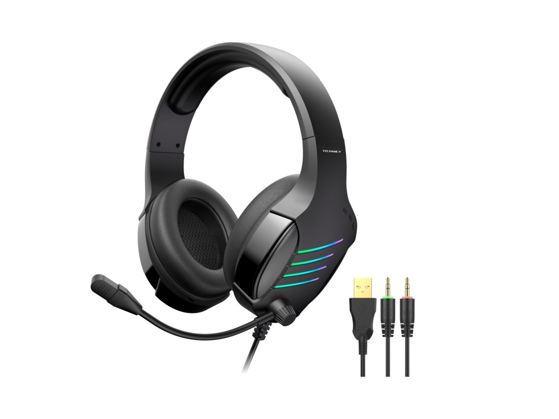 Techancy TH5230 Stereo Gaming Headphones, 3.5mm+USB Interface for PC, Soft Leather Covering, Plug an