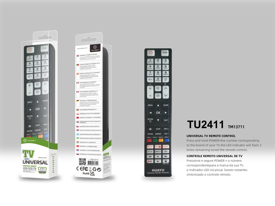 Techancy Universal TV Remote Control TU2411, Compatible with Many TV Brands, Simple Adaptation Conne