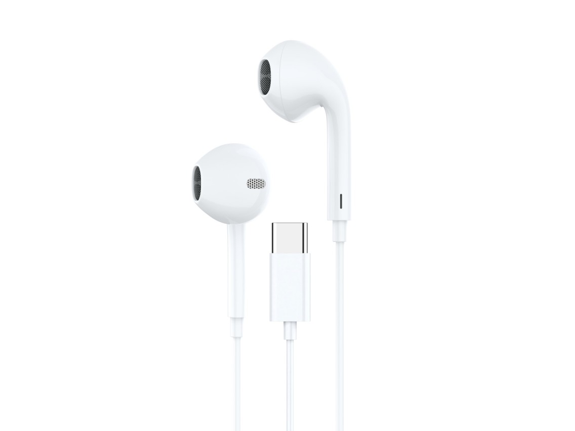 Techancy Auricular Estéreo Com Fios Branco 1,2 M TD8063, Chip Dsp Tipo C Compatível Com Samsung/Huaw