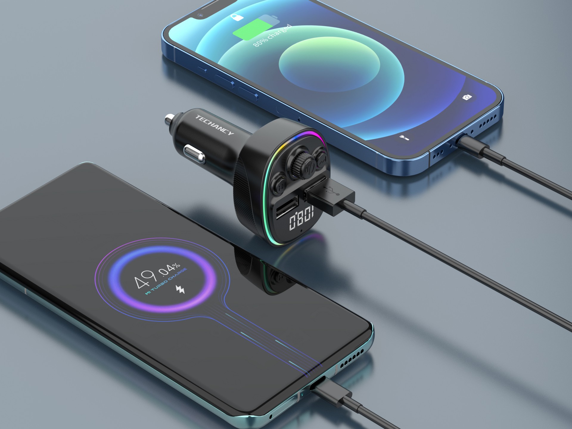 Techancy TE0870 Car FM Transmitter, 30W PD Fast Charging, MP3 Music Playback, 12-24V Input