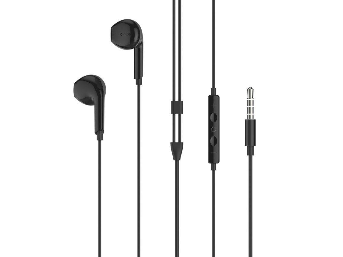 Techancy Auscultadores Intra-Auriculares Pretos 1.2m TD8086 Com Cabo E Microfone, Auscultadores Para