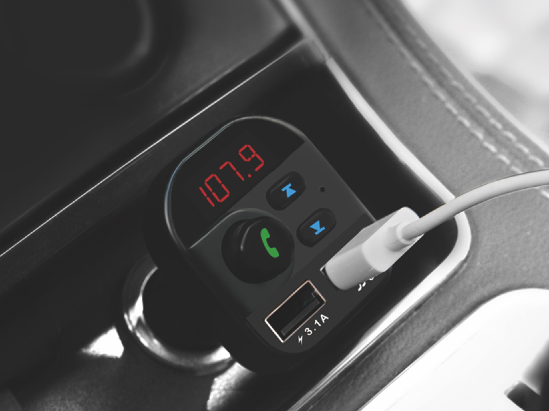 Techancy Leitor Mp3 Para Automóvel Preto TE0863, Carregamento Rápido De 3,1 A, Ligação Fm+Bluetooth,