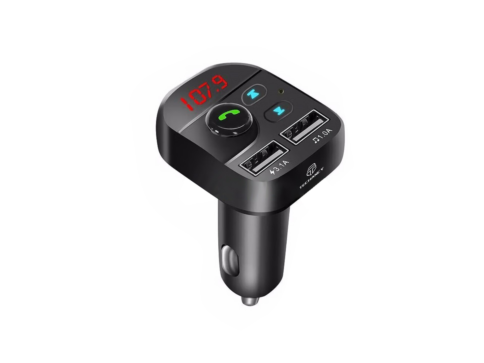 Techancy Leitor Mp3 Para Automóvel Preto TE0863, Carregamento Rápido De 3,1 A, Ligação Fm+Bluetooth,