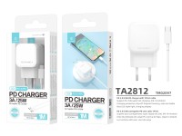 Techancy Carregador Pd De 25w Usb C Branco TA2812, Cabo De Carregamento Rpido Usb C Para Usb C 3a K