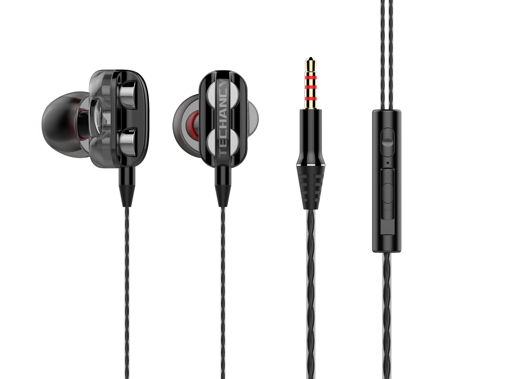 Techancy TD8050 Dual Speaker Stereo Wired Headset Black, 3.5mm Audio Jack, Features 4 Speakers.