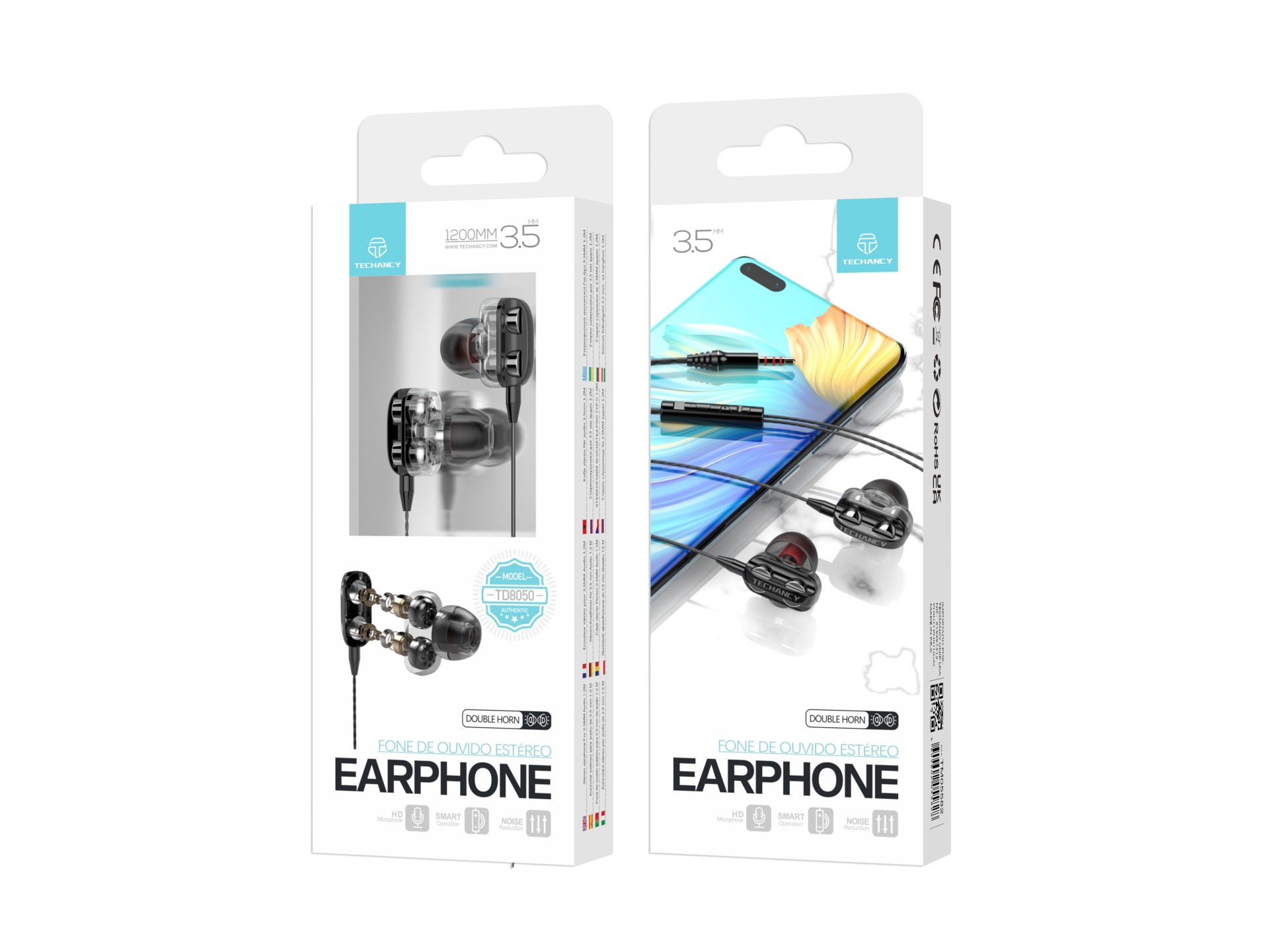 Techancy TD8050 Dual Speaker Stereo Wired Headset Black, 3.5mm Audio Jack, Features 4 Speakers.