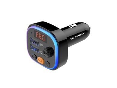Transmisor FM para coche Techancy TE0866, Bluetooth, MP3, 2 USB, 3.1 A, luz LED de 7 colores, para 1