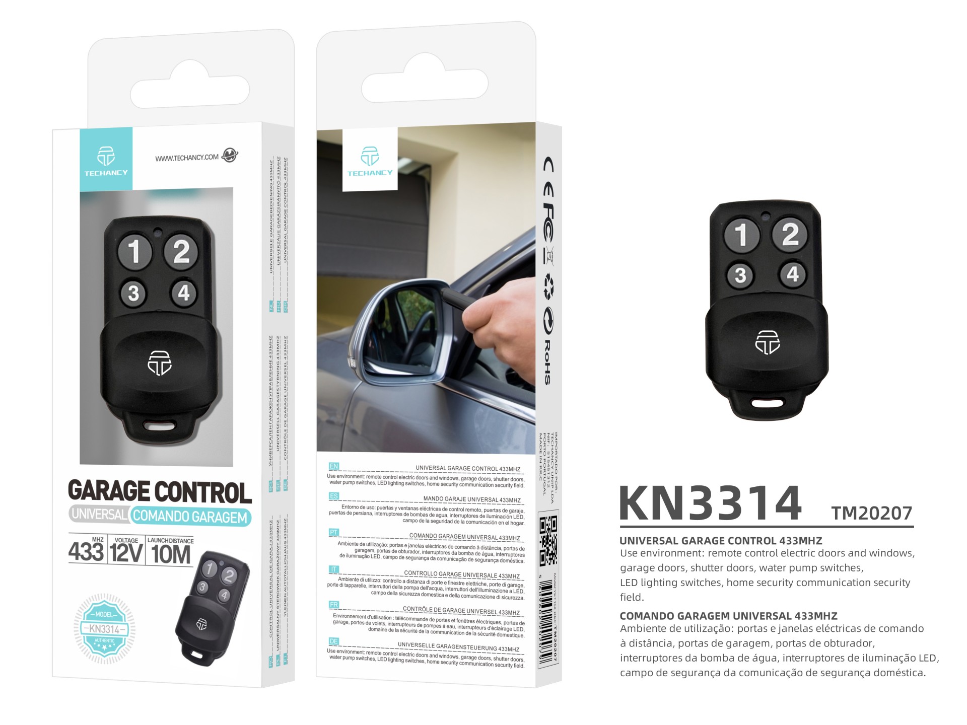 Techancy Universal Remote Control KN3314, 433mhz, For Windows, Doors, Garage Doors, Etc. Easy To Use