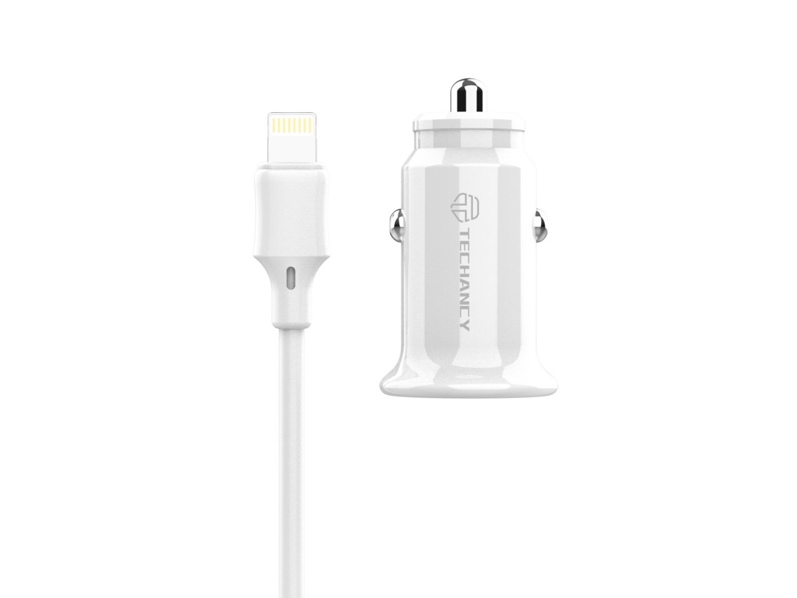 Techancy Carregador De Automvel Mini  TC6408, Carregamento 2usb 2.4A, Kit De Dados Com Cabo Usb-Lig