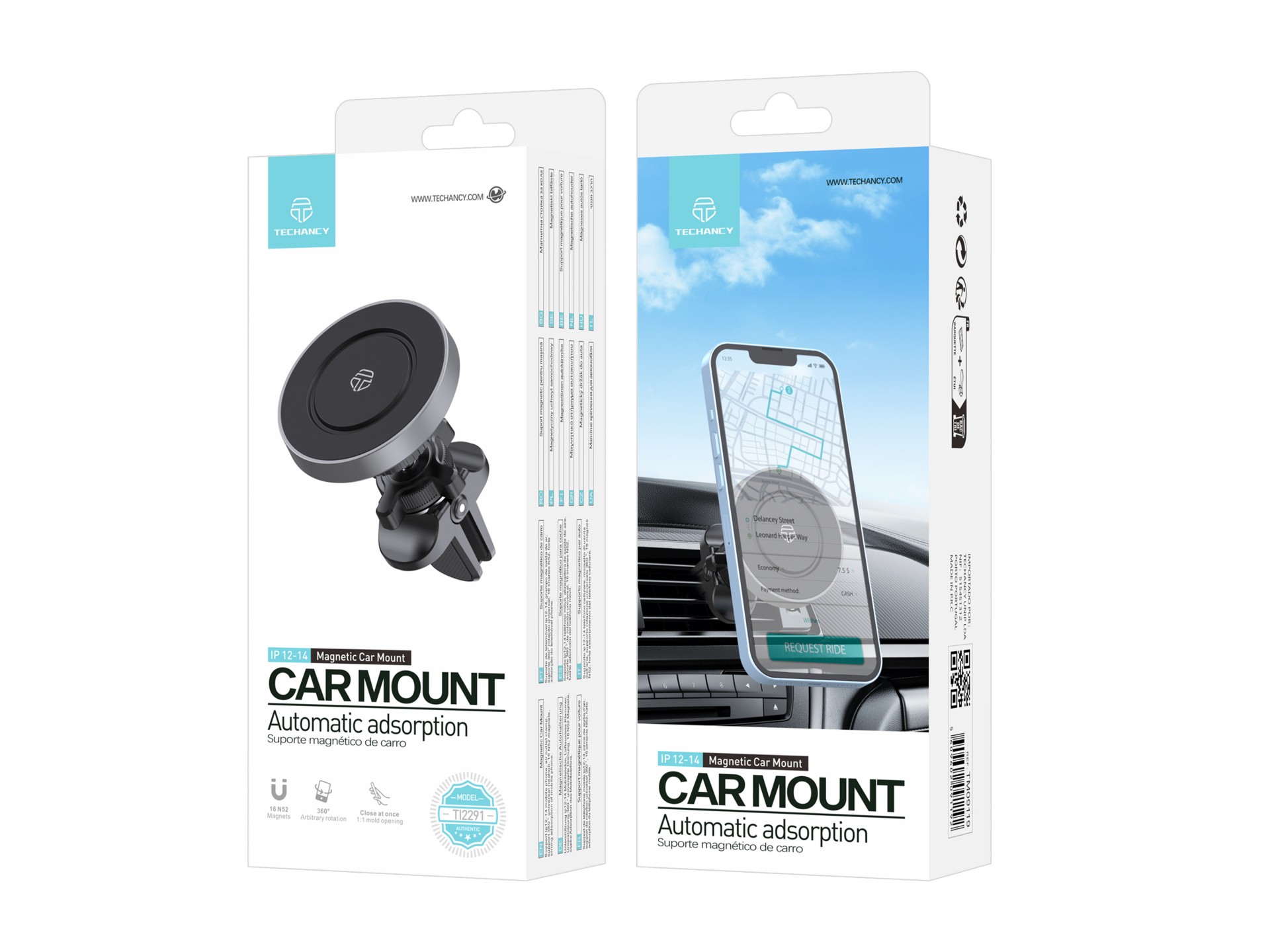 Techancy Suporte Magnético Para Telemóvel Para Automóvel Ti2291, Compatível Com O Ip12-16, Absorção
