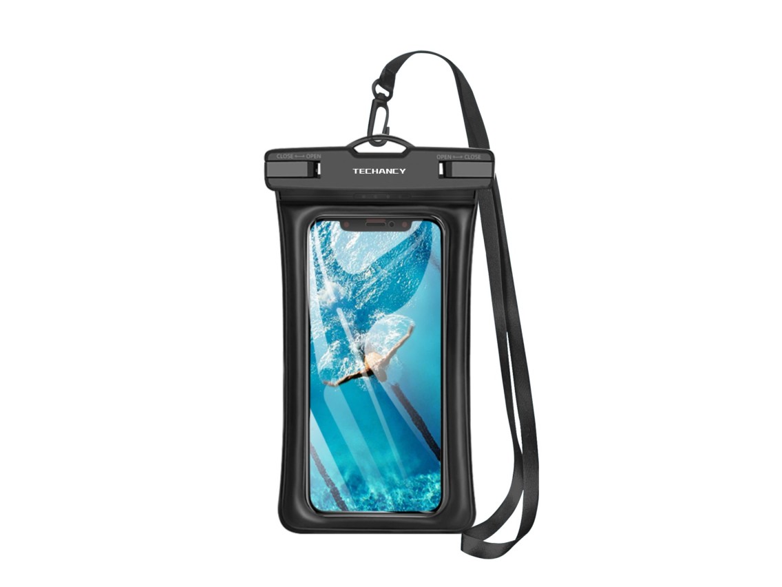 Techancy TU7445 Waterproof Phone Case, 5.5-7.5 Inches Waterproof, Floating Air Bag, Black