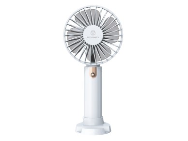 Techancy KL7304 White Handheld Portable Fan, Adjustable to 3 Speeds, with Stand for Use on a Desk