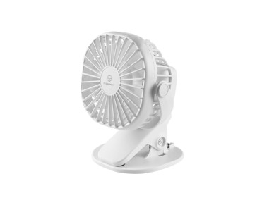 Techancy KL7305 White Clip-on Fan for Use on the Desk and in the Car, Internal Battery, USB Charging