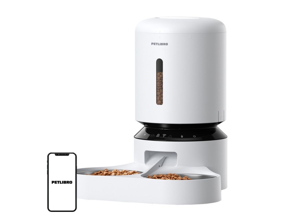 Distribuidor de alimentos Petlibro Granary com tigela dupla, Wi-Fi, 5L (branco)