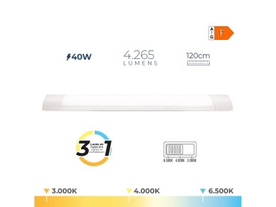 Armadura led 40 w temperatura de luz varivel 6500 k / 4000 k / 3000 k, 3cct, 4265 lm, 120x2,6x7,4cm