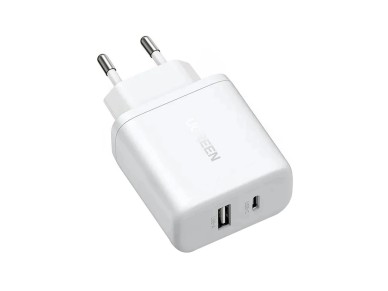 Cargador de pared Ugreen X227 de 20 W GaN (1 USB-A, 1 USB-C) - Blanco