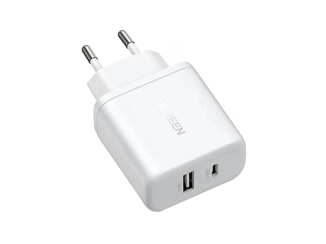 Cargador de pared Ugreen X227 de 20 W GaN (1 USB-A, 1 USB-C) - Blanco