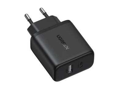 Cargador de pared Ugreen X227 de 20 W GaN (1 USB-A, 1 USB-C) - Negro