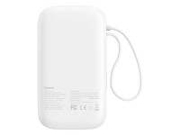 Baseus QPow 2 20000mAh 30W Power Bank with 2 Built-in USB-C Cables - White